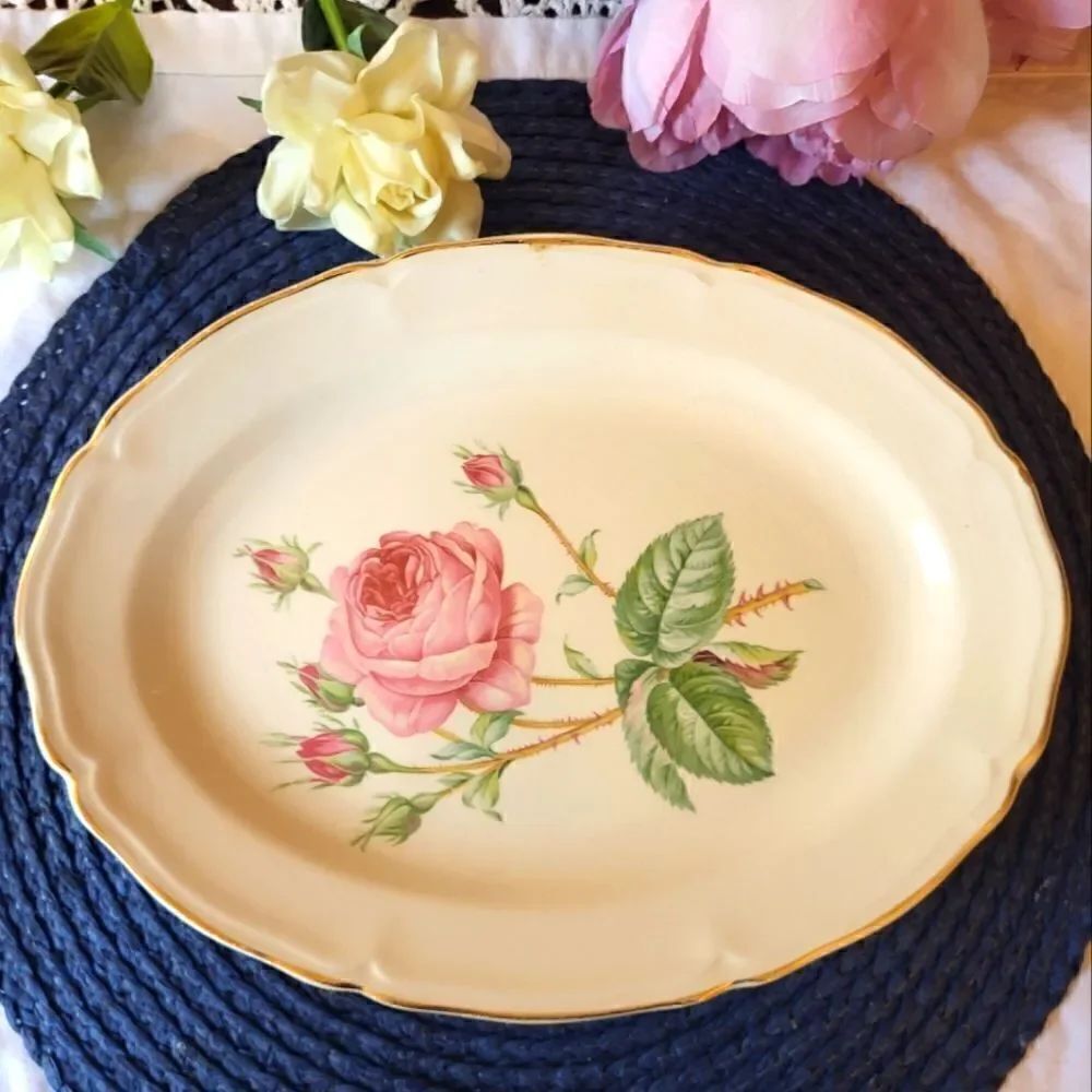 Vintage Mint Set Of 3 Edwin Knowles China Co. Roses Semi Vitreous 11.5" Platter